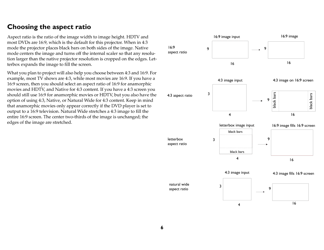 InFocus IN76, P720, P760, P740, IN74, IN72 manual Choosing the aspect ratio 