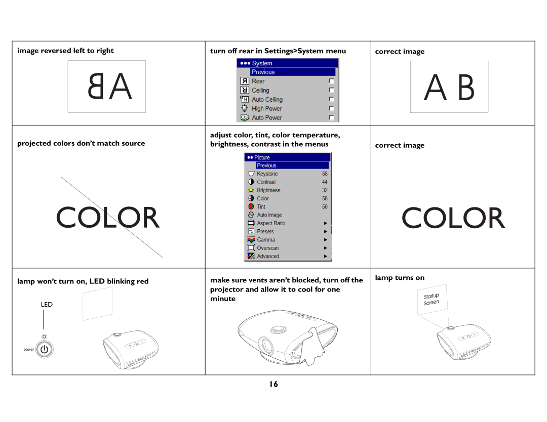 InFocus P760, P720, P740, IN76, IN74, IN72 manual Color 