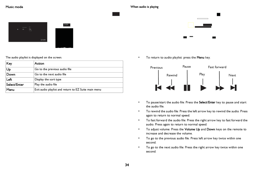 InFocus PZ339-A000-00 manual Music mode, When audio is playing 