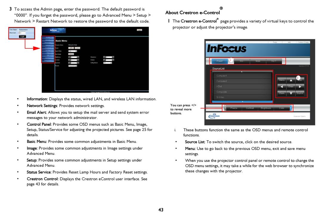 InFocus PZ339-A000-00 manual About Crestron e-Control, Messages to your network administrator 