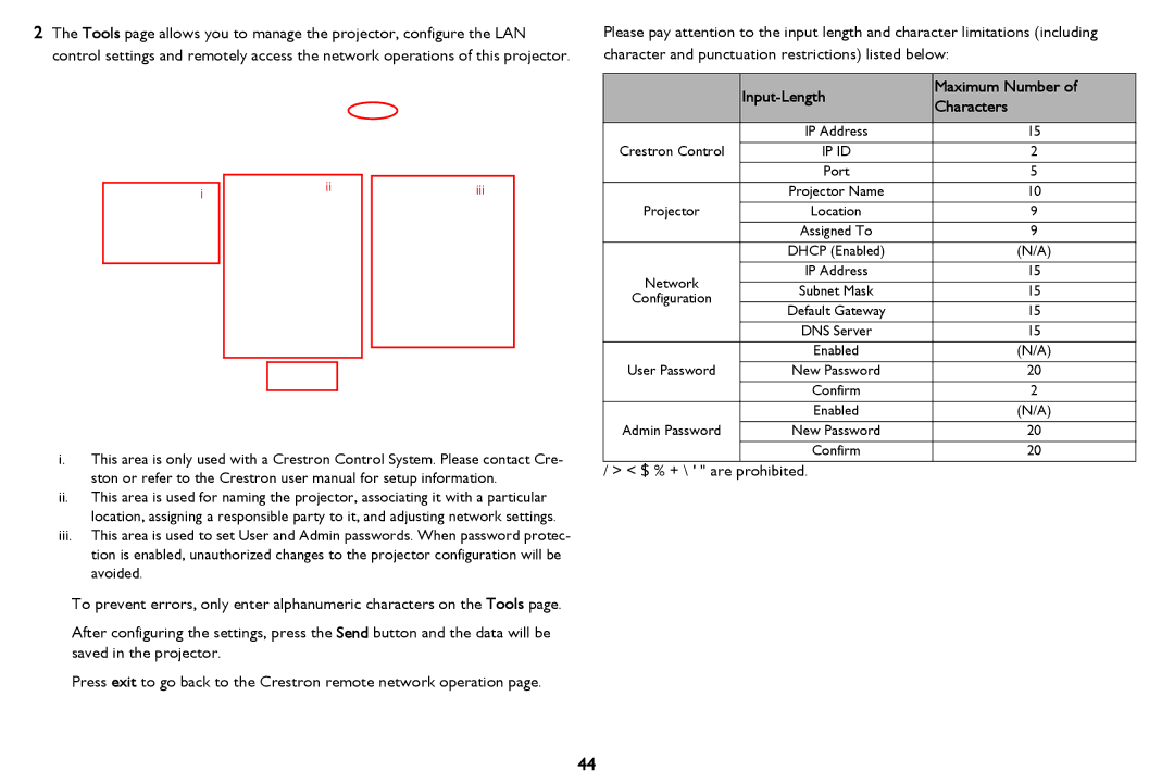 InFocus PZ339-A000-00 manual Category Item Input-Length Maximum Number Characters, Iii 