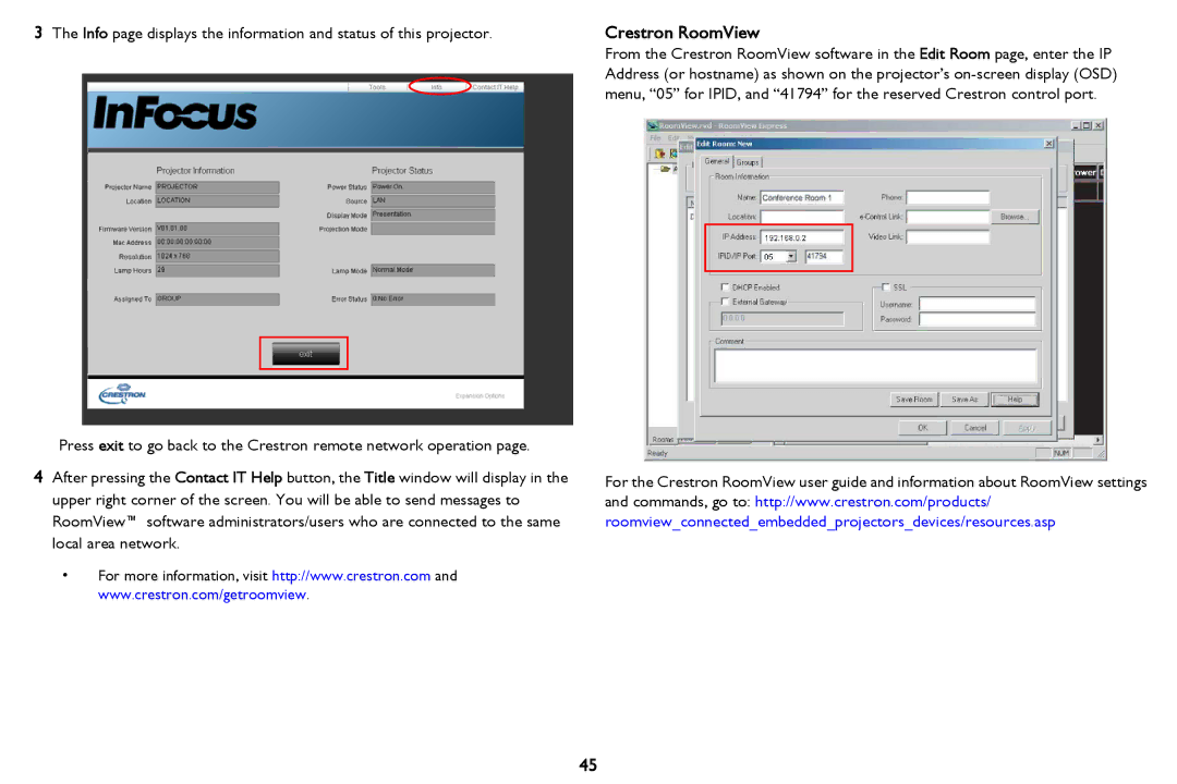 InFocus PZ339-A000-00 manual Crestron RoomView 