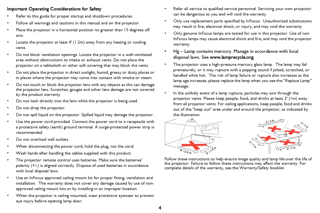 InFocus PZ339-A000-00 manual Important Operating Considerations for Safety, With local disposal laws 