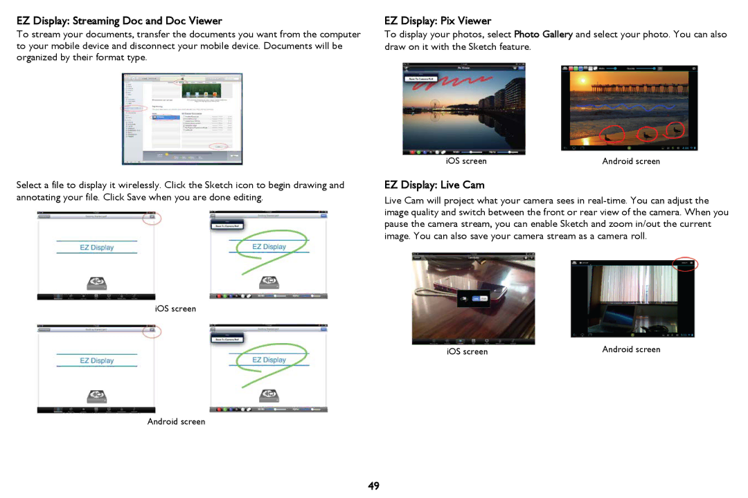 InFocus PZ339-A000-00 manual EZ Display Streaming Doc and Doc Viewer, EZ Display Pix Viewer, EZ Display Live Cam 