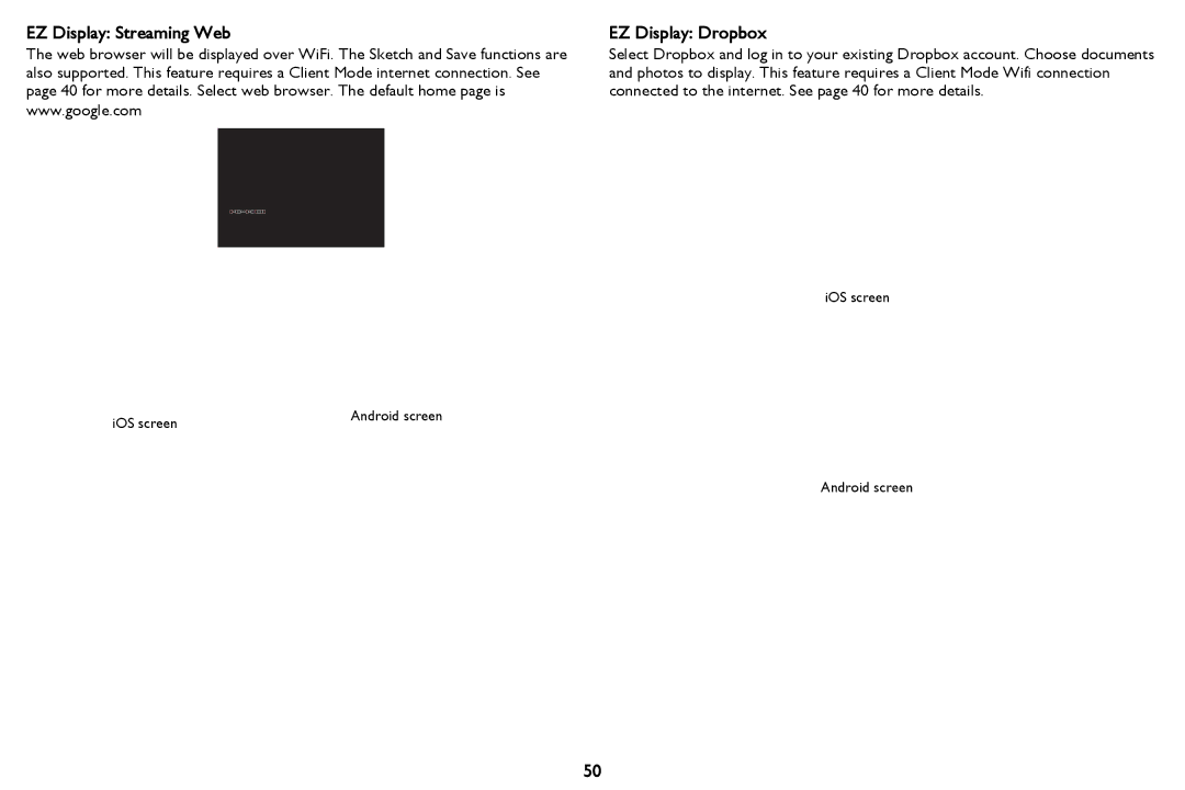 InFocus PZ339-A000-00 manual EZ Display Streaming Web EZ Display Dropbox 