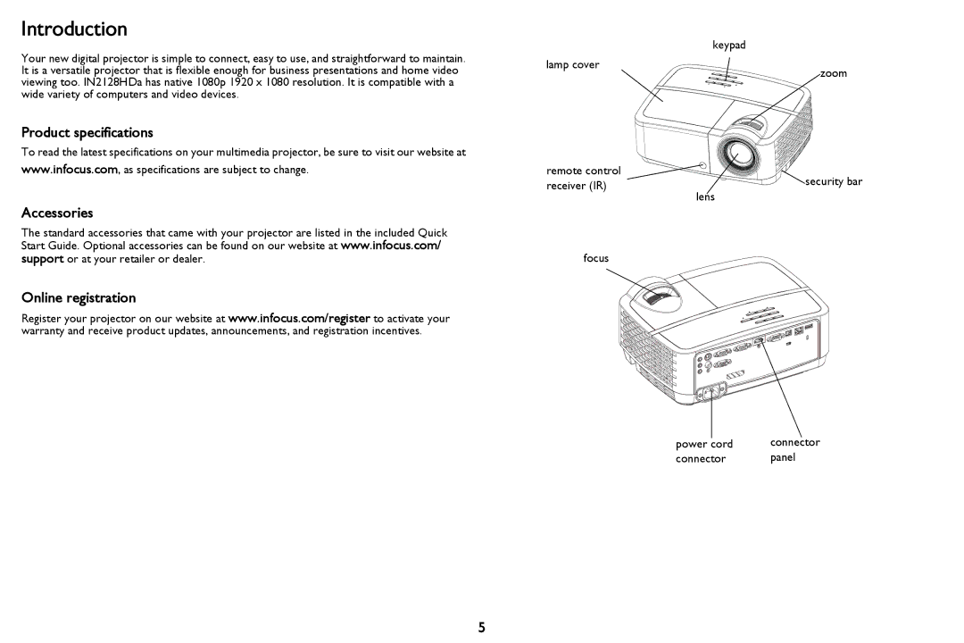 InFocus PZ339-A000-00 manual Introduction, Product specifications Accessories Online registration 