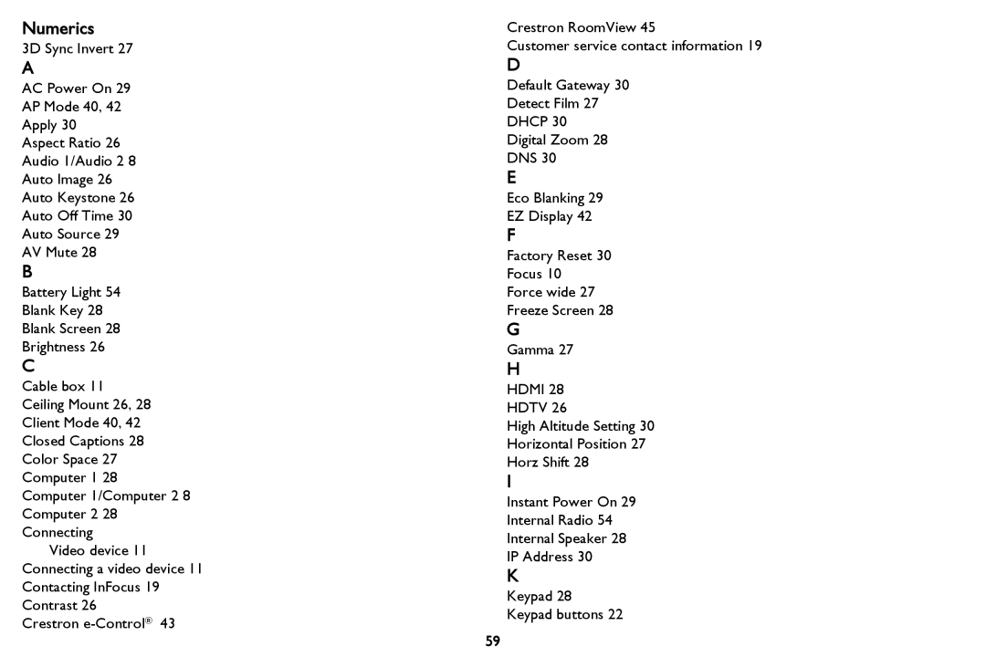 InFocus PZ339-A000-00 manual Numerics, Dhcp 