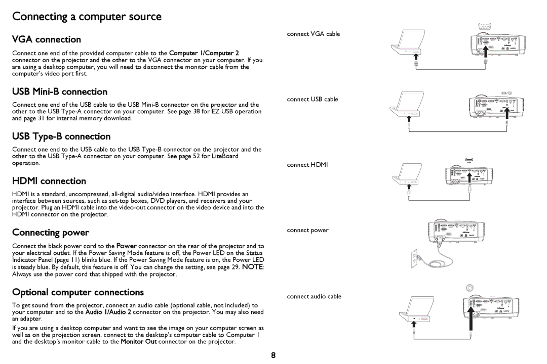 InFocus PZ339-A000-00 manual Connecting a computer source 