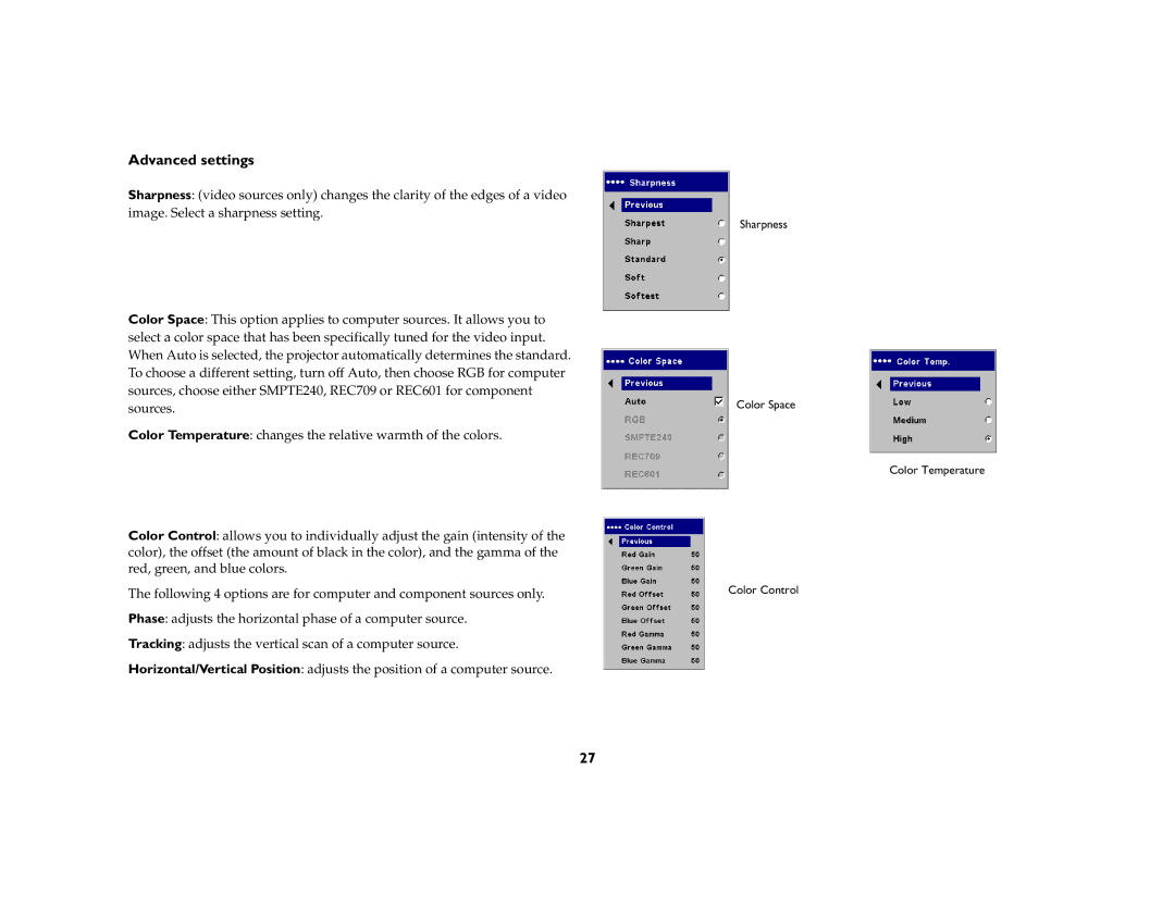 InFocus ScreenPlay 5000 manual Advanced settings 