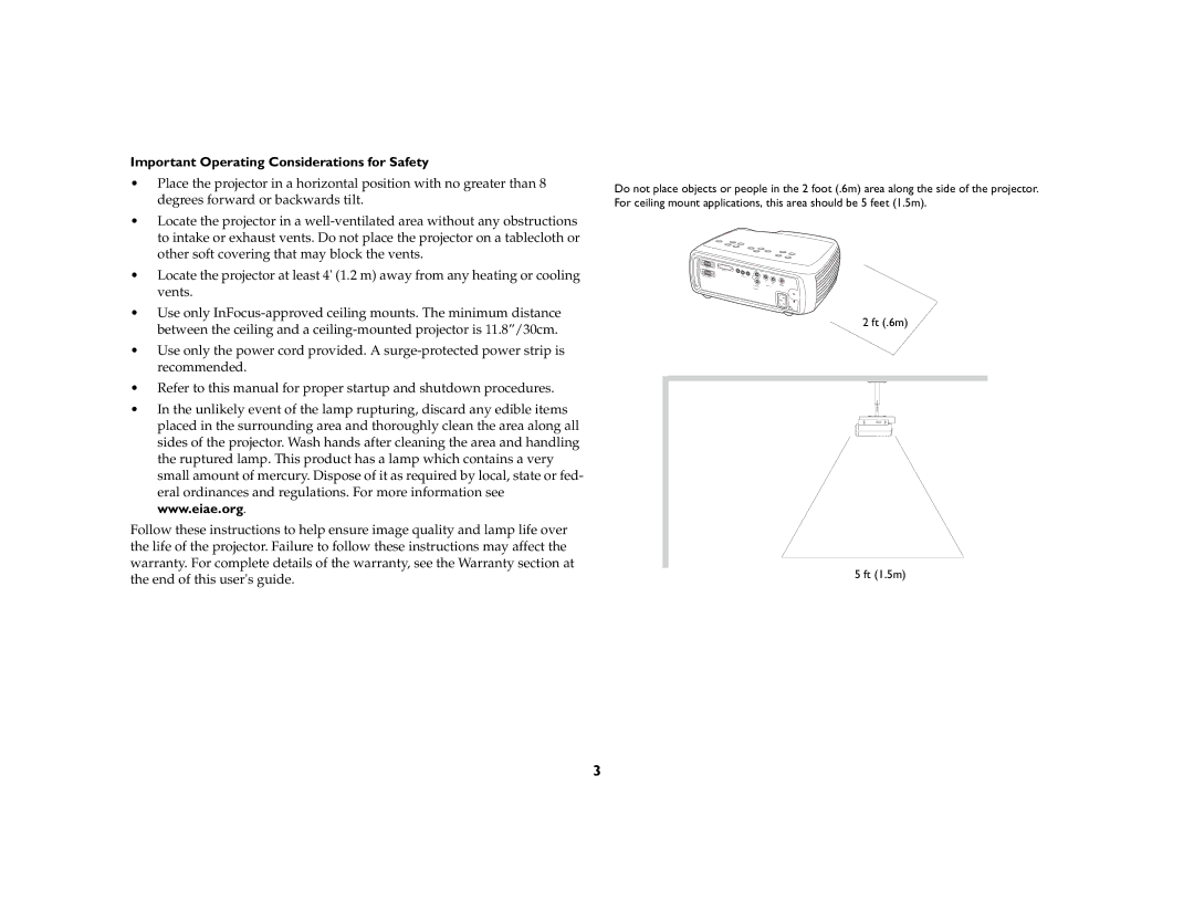 InFocus ScreenPlay 5000 manual Important Operating Considerations for Safety 