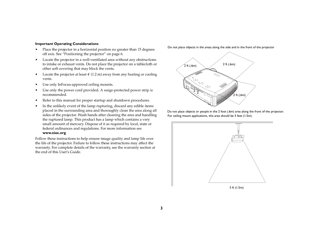 InFocus ScreenPlay 7210 manual Important Operating Considerations 