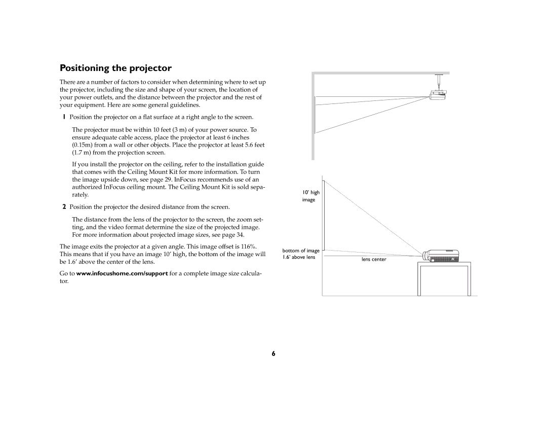 InFocus ScreenPlay 7210 manual Positioning the projector 