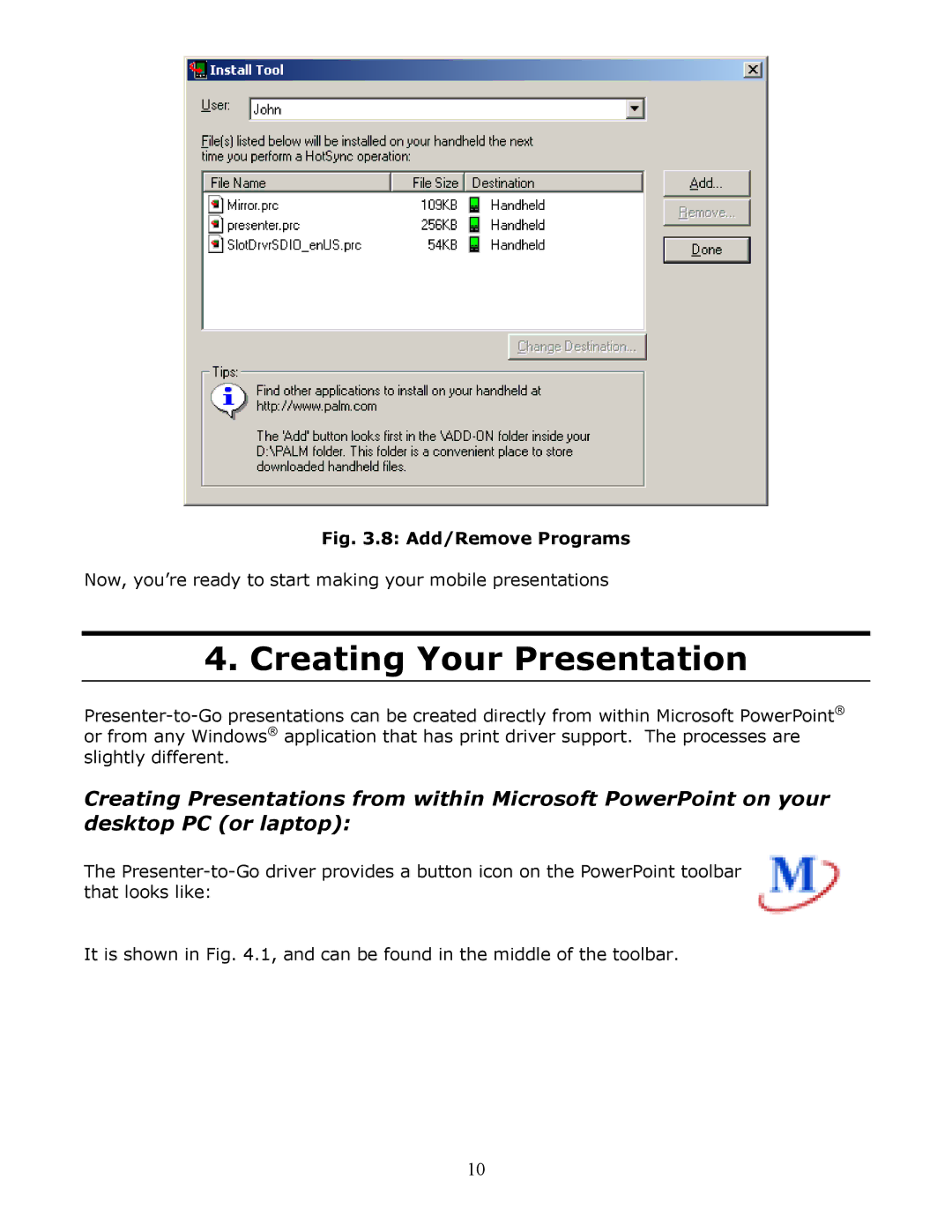 InFocus Secure Digital (SD) & Memory Stick manual Creating Your Presentation, Add/Remove Programs 