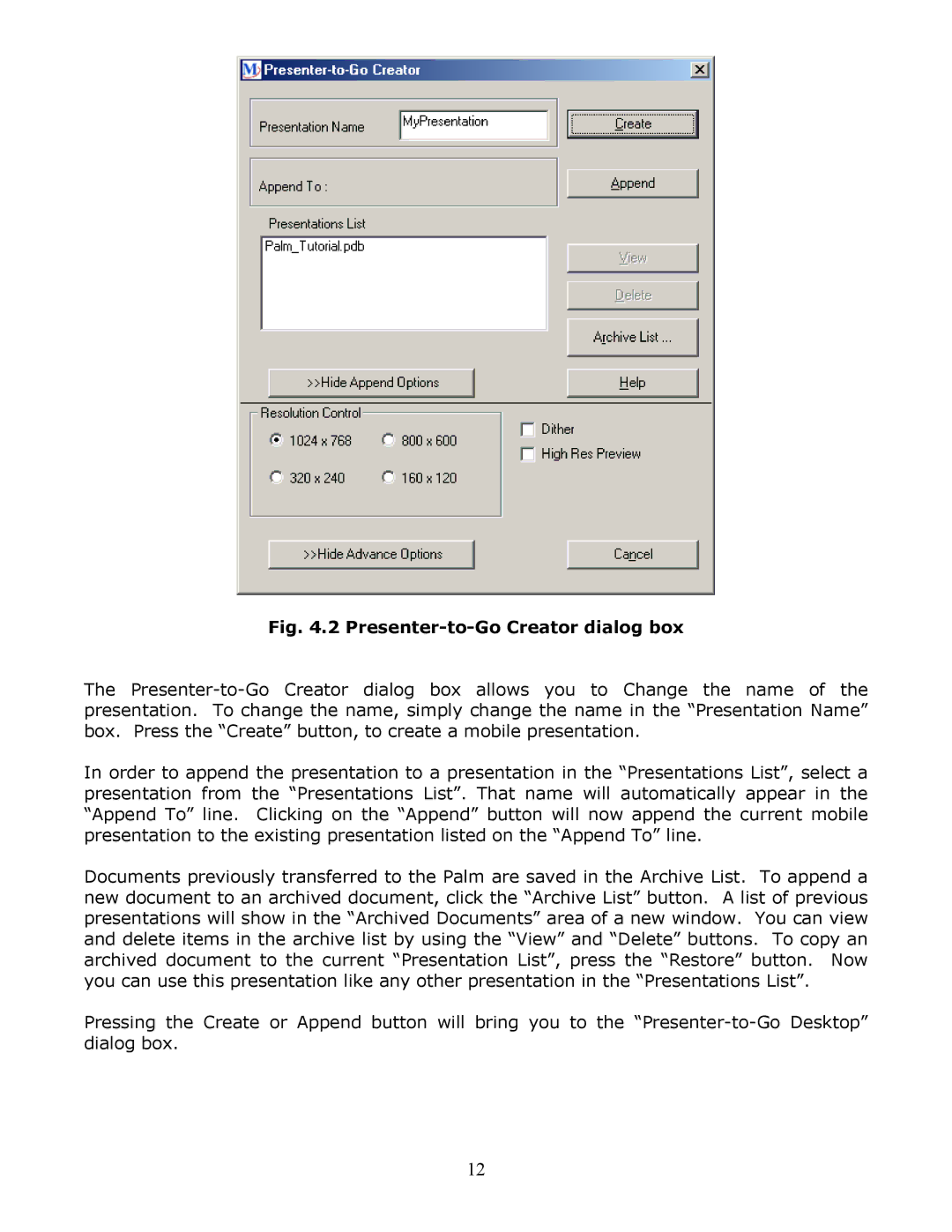 InFocus Secure Digital (SD) & Memory Stick manual Presenter-to-Go Creator dialog box 