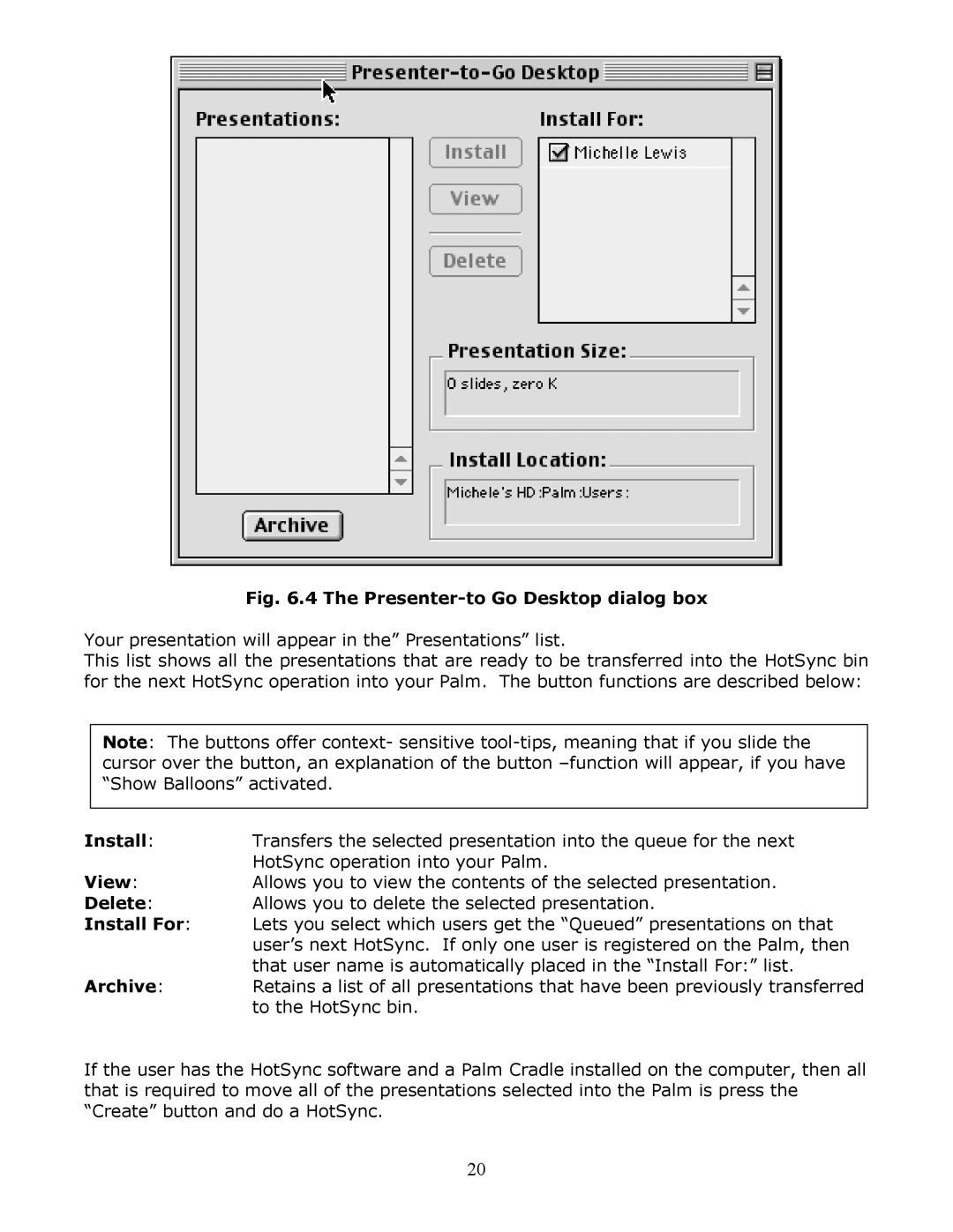 InFocus Secure Digital (SD) & Memory Stick manual Presenter-to Go Desktop dialog box 