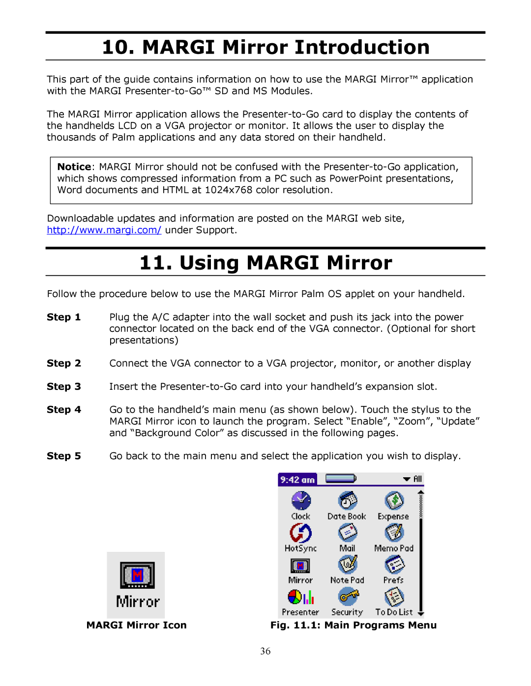 InFocus Secure Digital (SD) & Memory Stick manual Margi Mirror Introduction, Using Margi Mirror, Margi Mirror Icon 