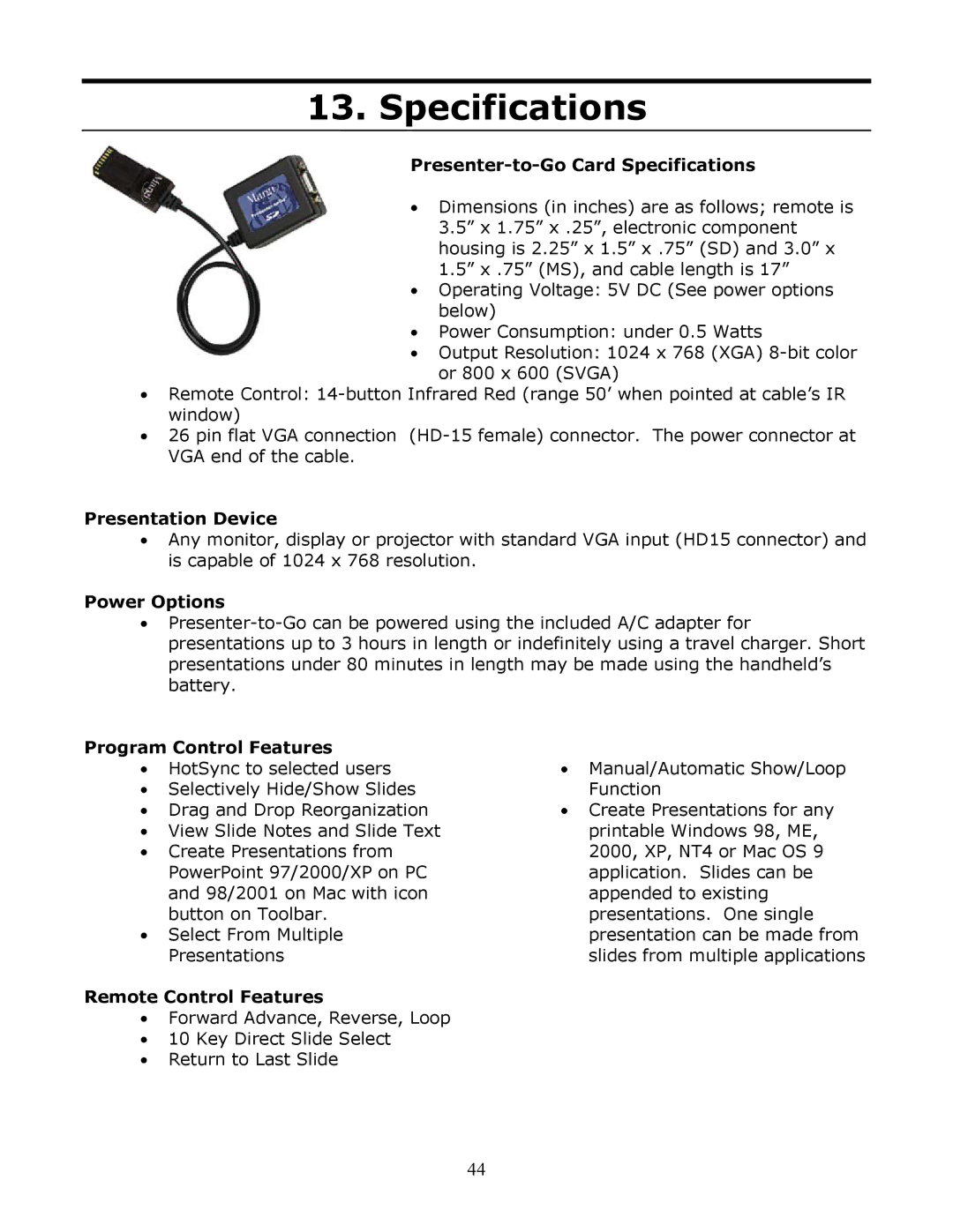 InFocus Secure Digital (SD) & Memory Stick manual Specifications 