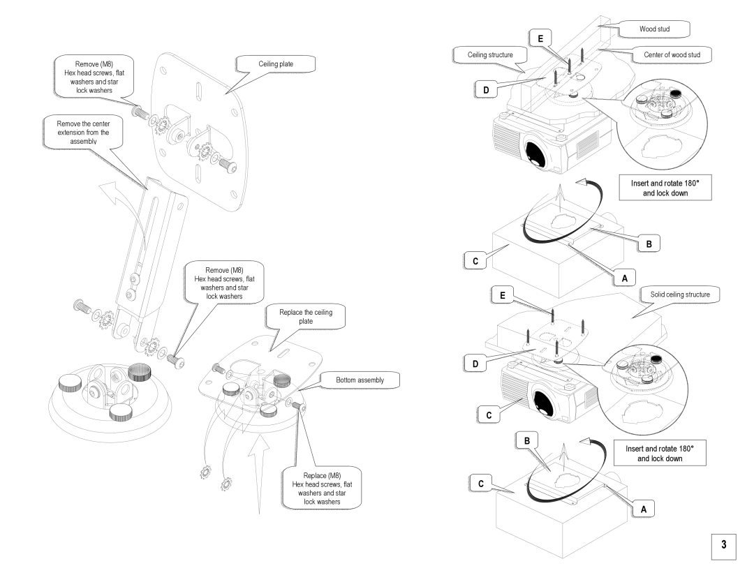 InFocus SP-CEIL-010 installation instructions Insert and rotate Lock down 