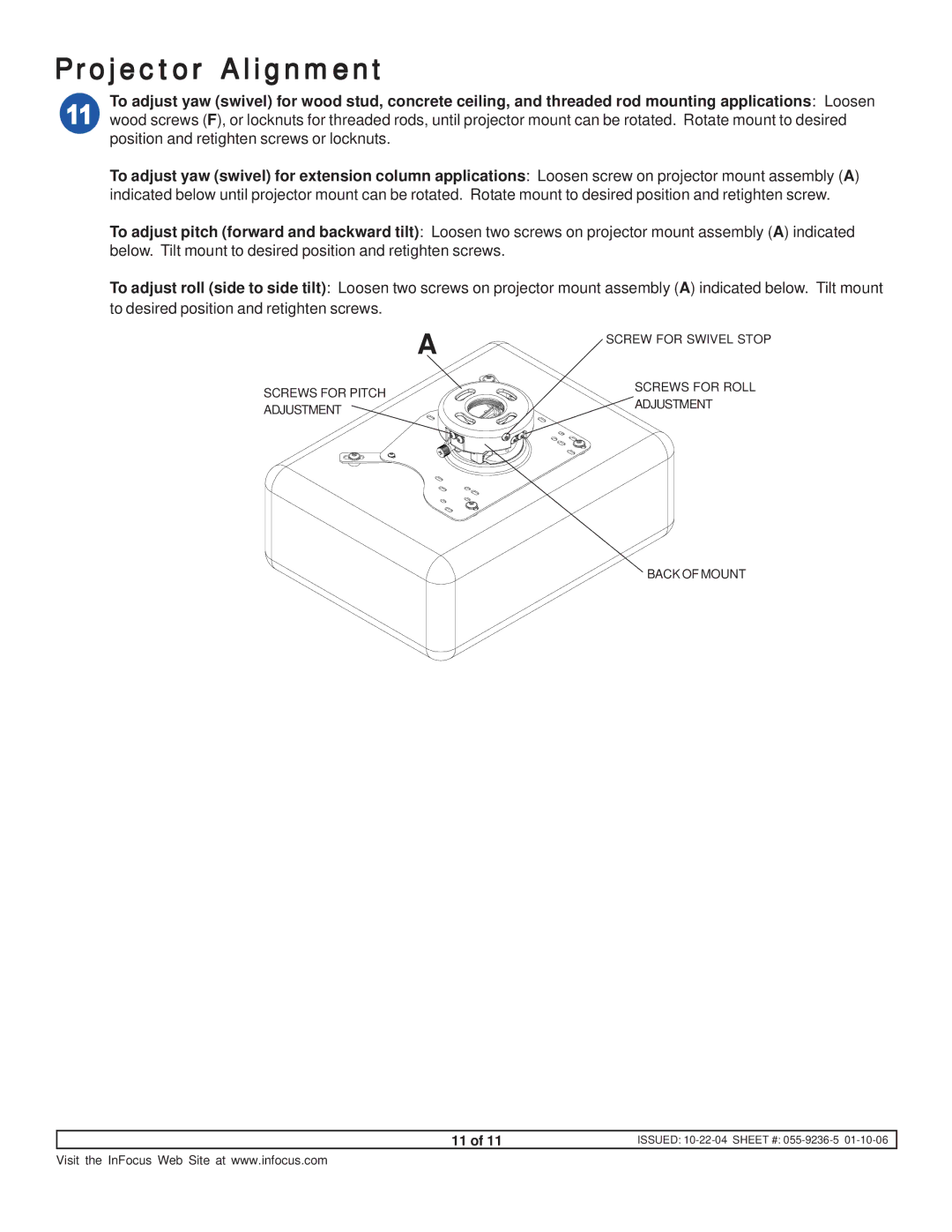 InFocus SP-CEIL-UNIV instruction sheet Projector Alignment 