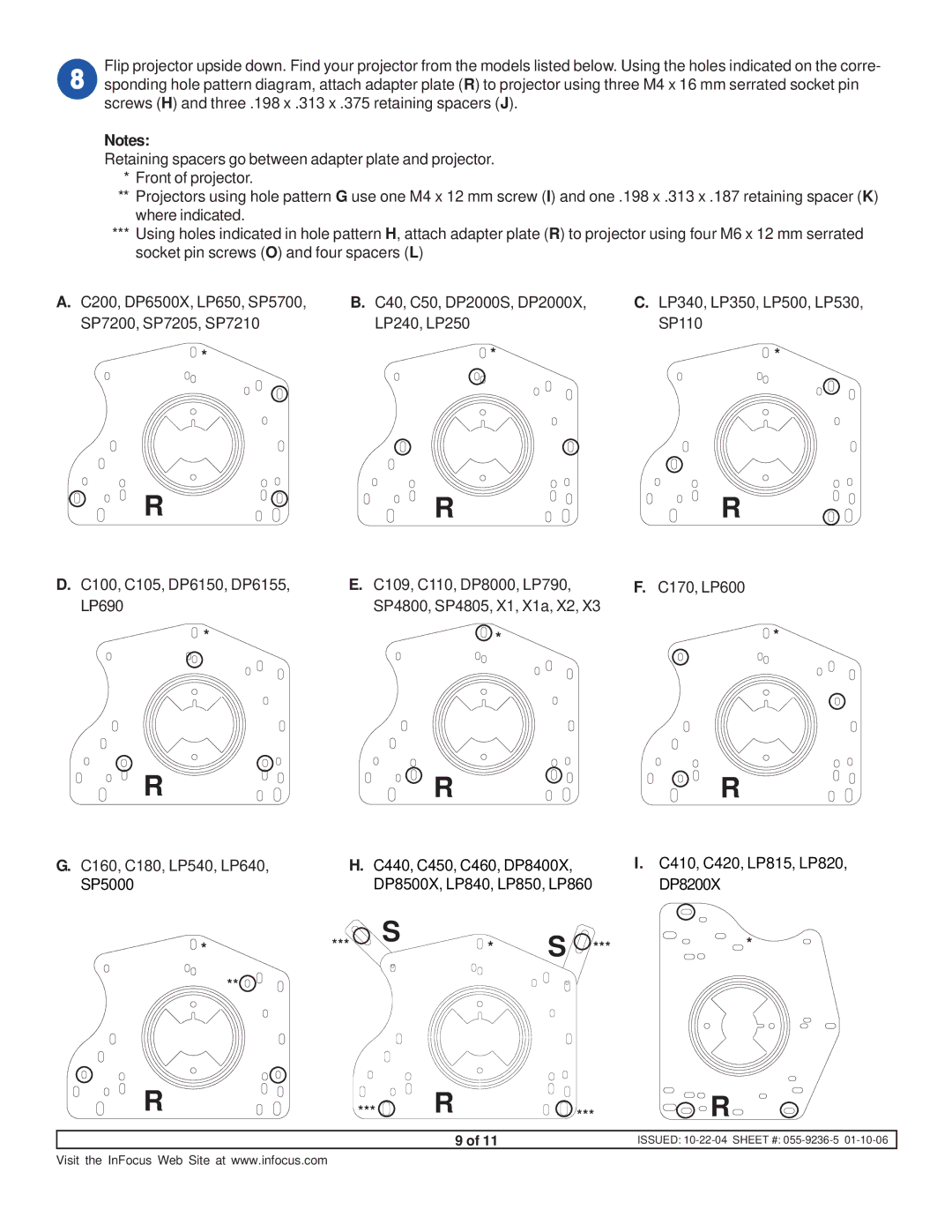 InFocus SP-CEIL-UNIV instruction sheet Issued 10-22-04 Sheet # 055-9236-5 