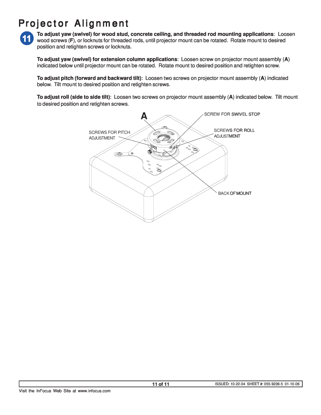 InFocus SP-CEIL-UNIV instruction sheet Projector Alignment, 11 of 