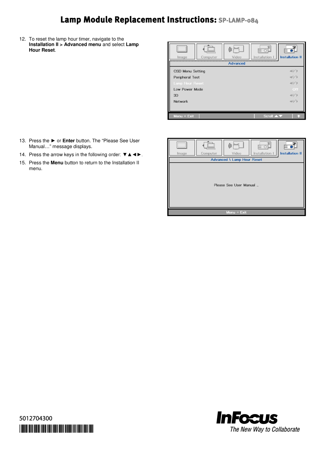 InFocus warranty Lamp Module Replacement Instructions SP-LAMP-084 