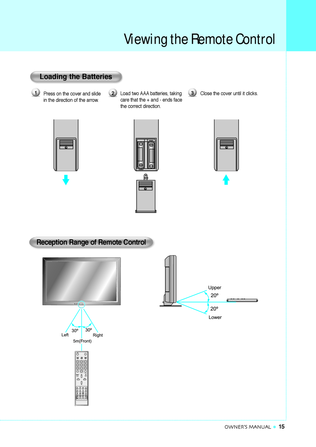 InFocus TD32, TD40 NTSC manual Loading the Batteries, Reception Range of Remote Control, Load two AAA batteries, taking 