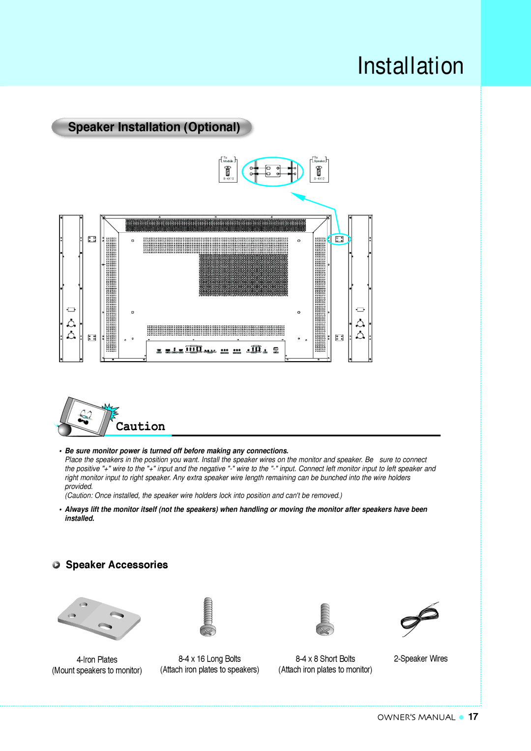 InFocus TD32, TD40 NTSC manual Speaker Installation Optional, Speaker Accessories 