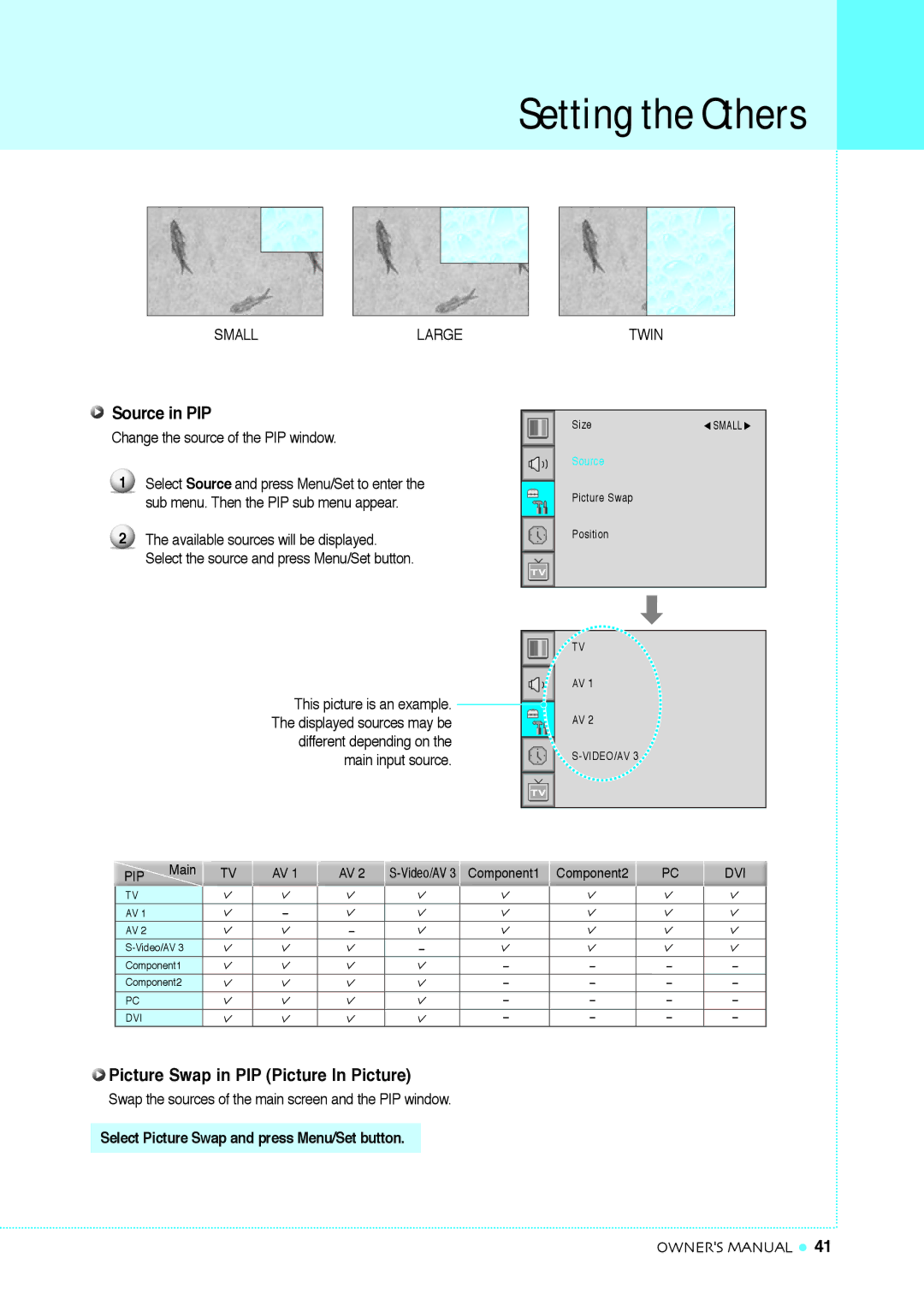 InFocus TD32, TD40 NTSC manual Source in PIP, Picture Swap in PIP Picture In Picture 