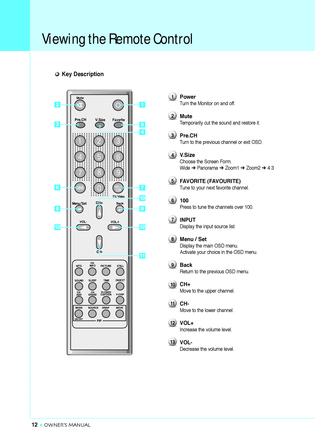 InFocus TD40 NTSC, TD32 manual Viewing the Remote Control, Key Description 