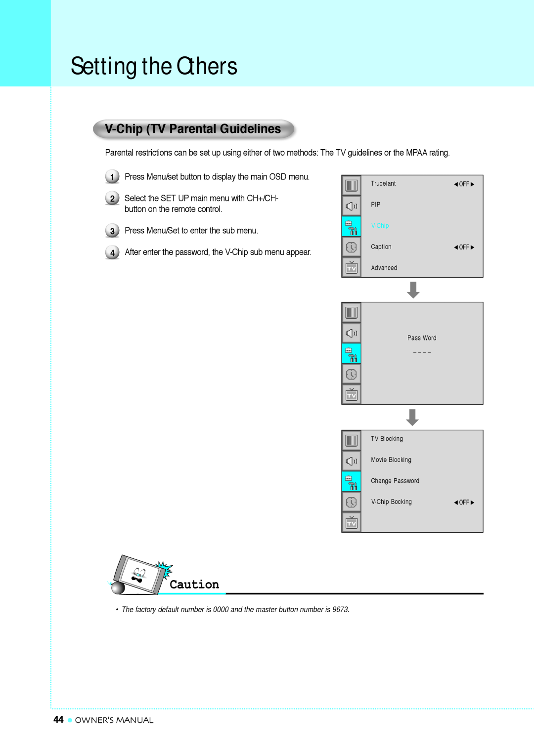 InFocus TD40 NTSC, TD32 manual V-Chip TV Parental Guidelines, Setting the Others 