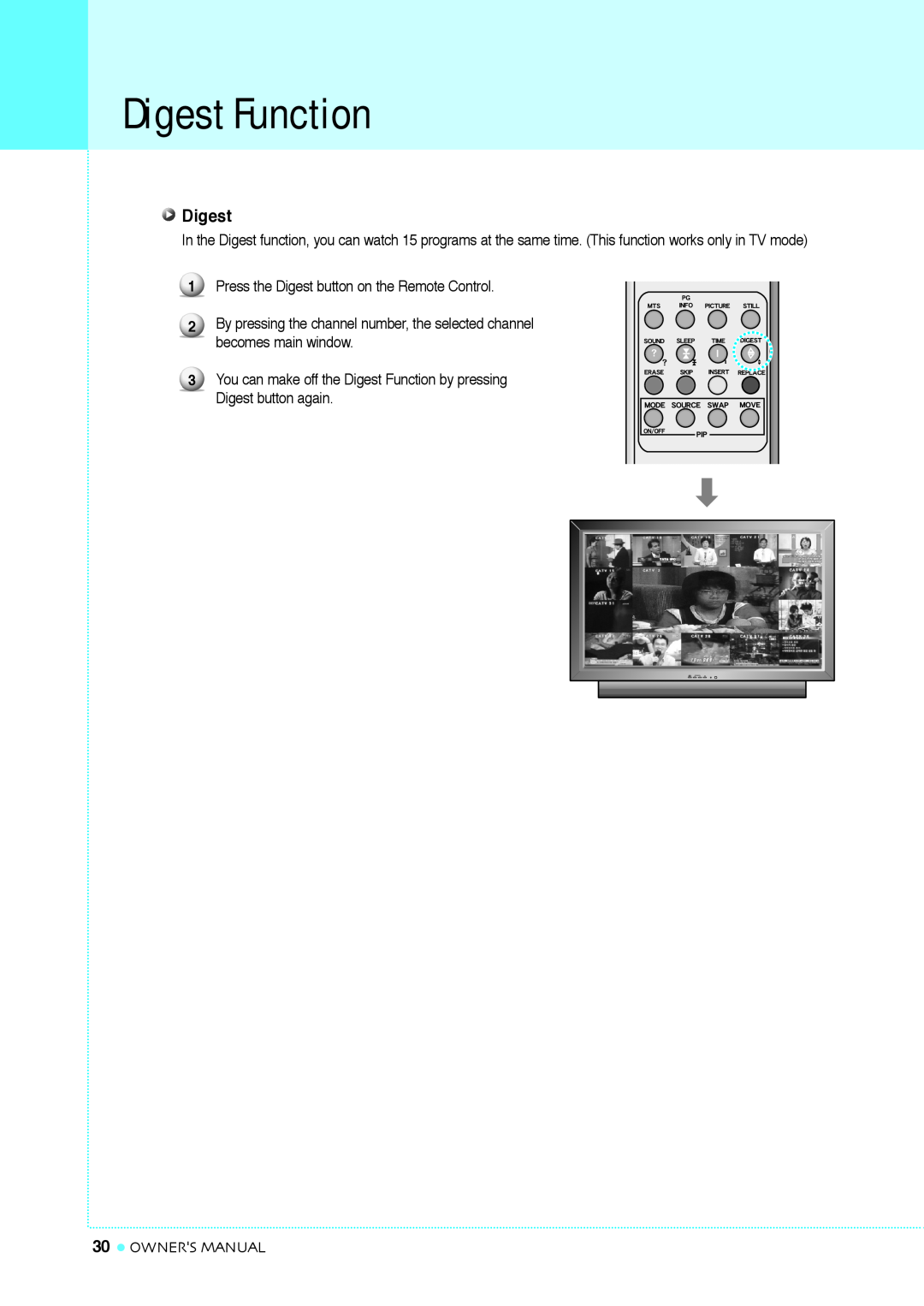 InFocus TD40 PAL manual Digest Function, Owners Manual 