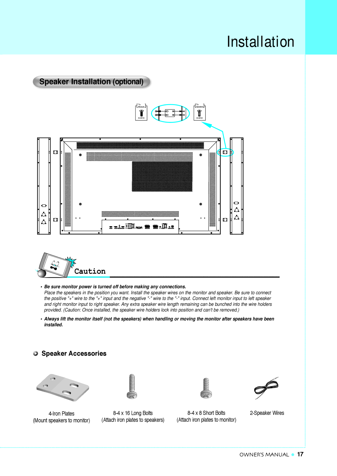 InFocus TD40 PAL manual Speaker Installation optional, Speaker Accessories 