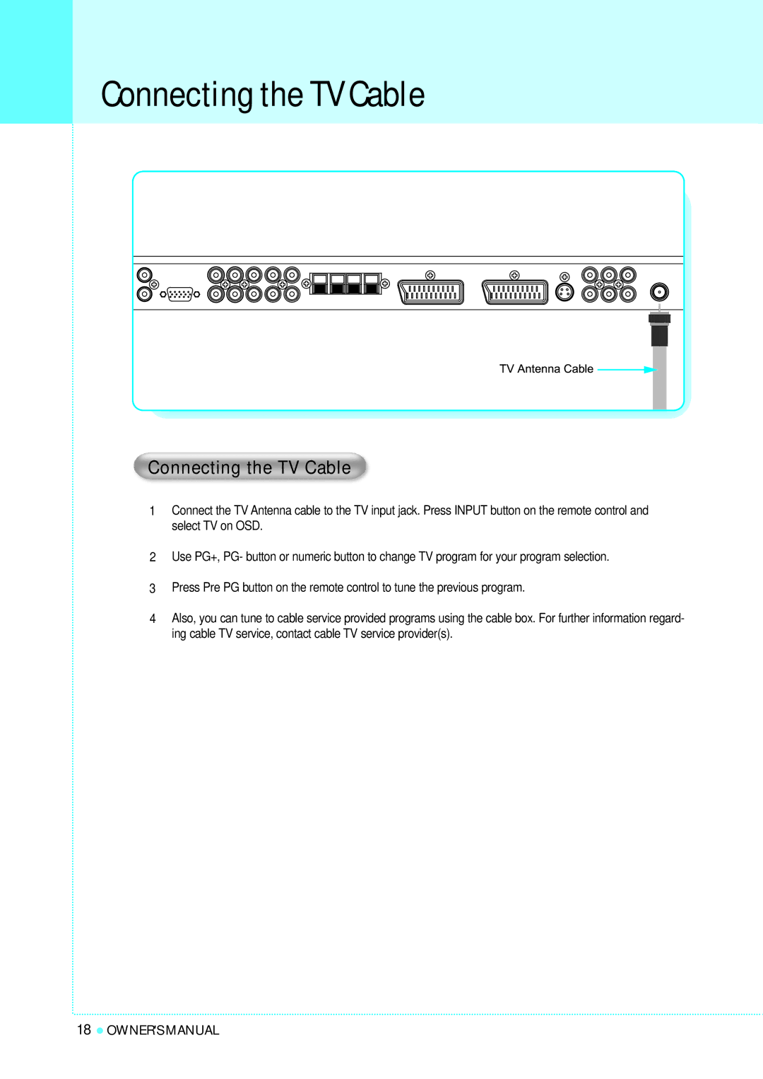 InFocus TD40 PAL manual Connecting the TV Cable 