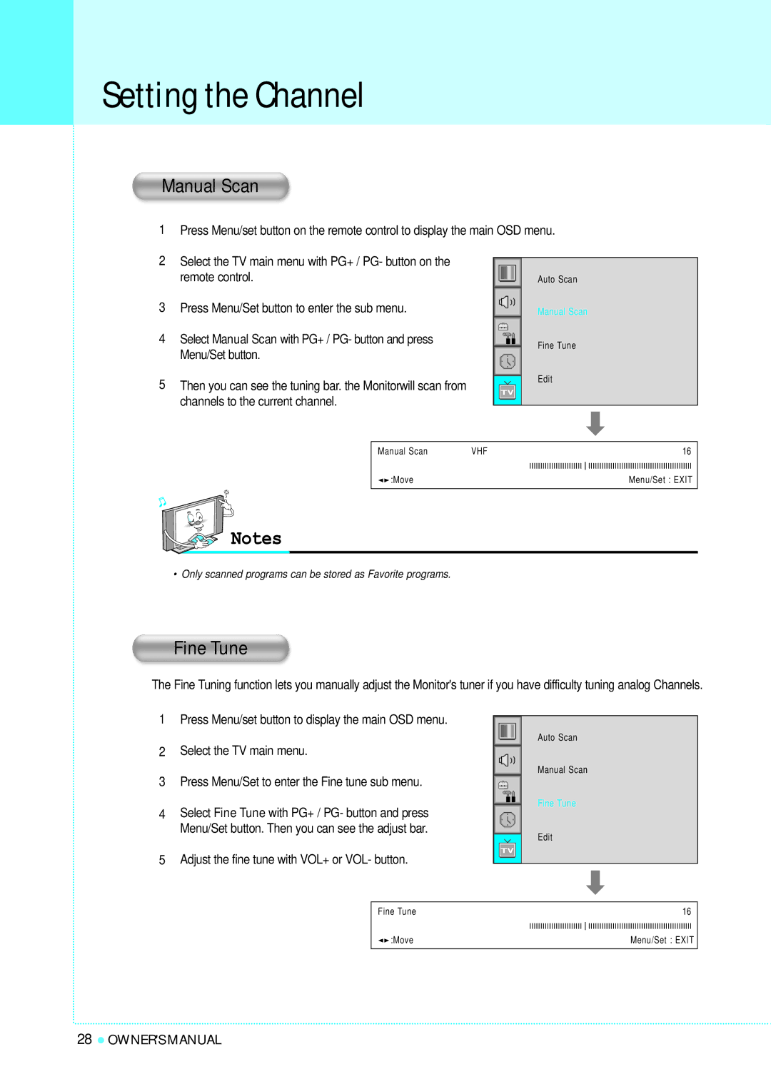 InFocus TD40 PAL manual Manual Scan, Fine Tune 