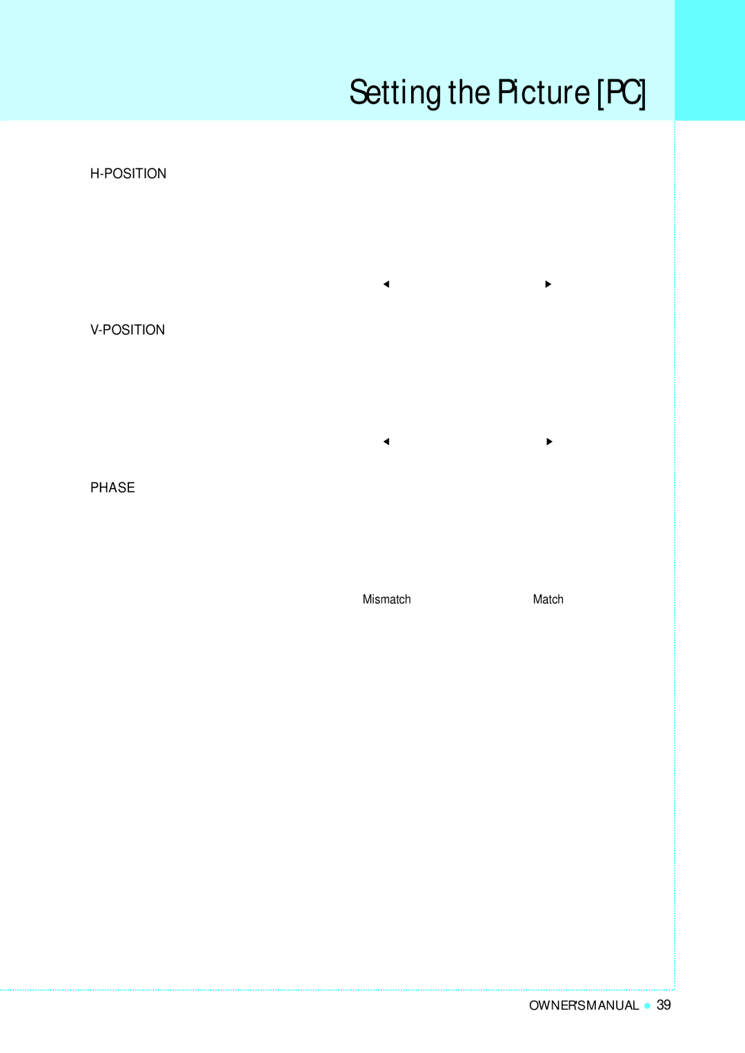 InFocus TD40 PAL manual Position Phase 