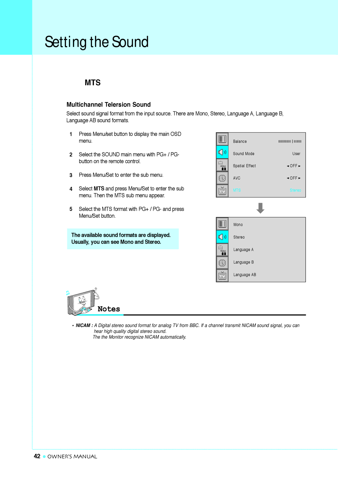 InFocus TD40 PAL manual Mts, Multichannel Telersion Sound 