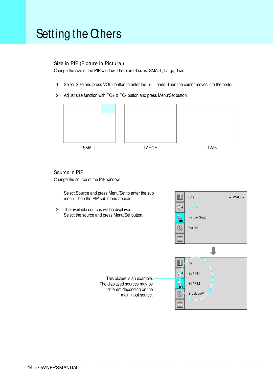 InFocus TD40 PAL manual Size in PIP Picture In Picture, Source in PIP 