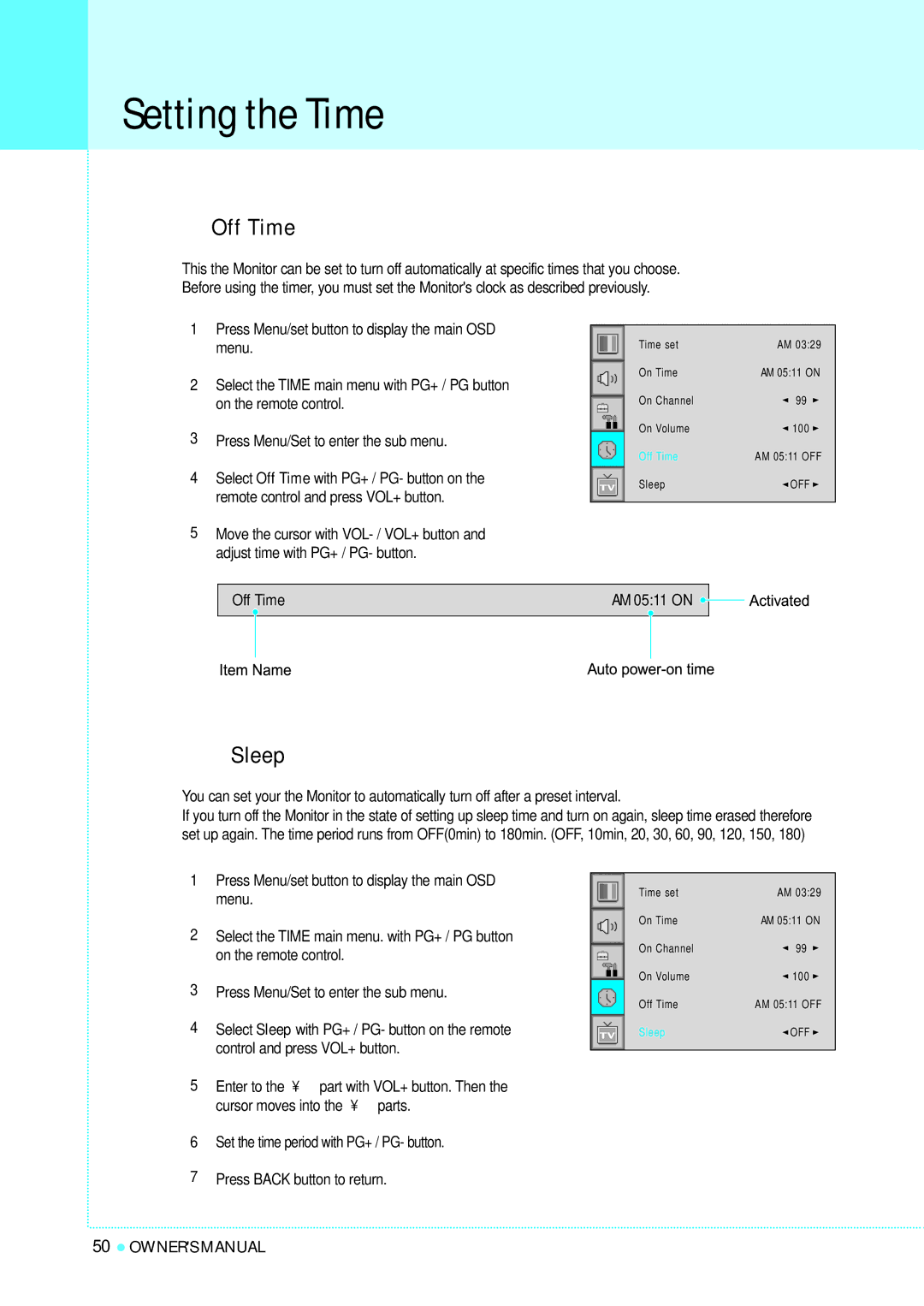 InFocus TD40 PAL manual Off Time, Sleep 