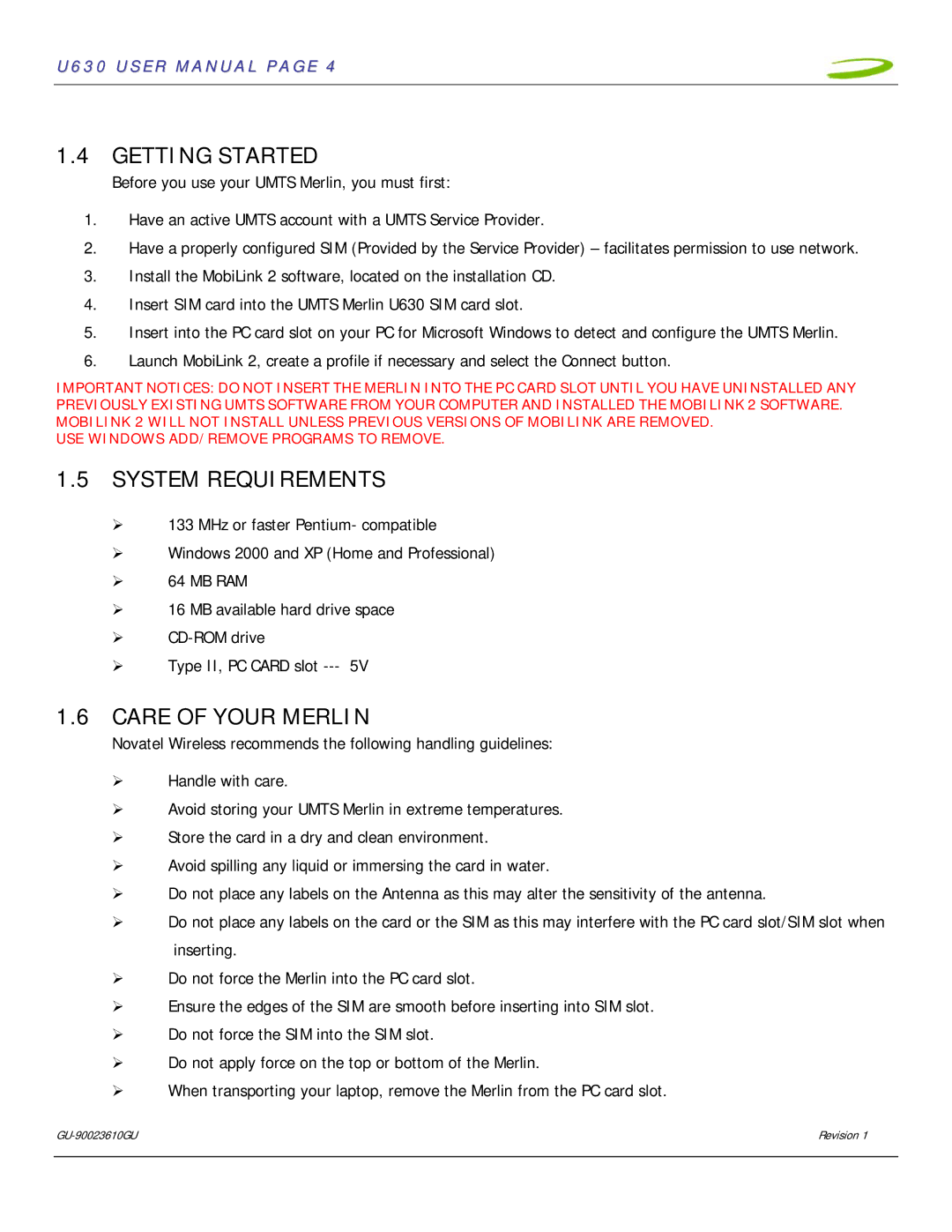 InFocus U630 user manual Getting Started, System Requirements, Care of Your Merlin 