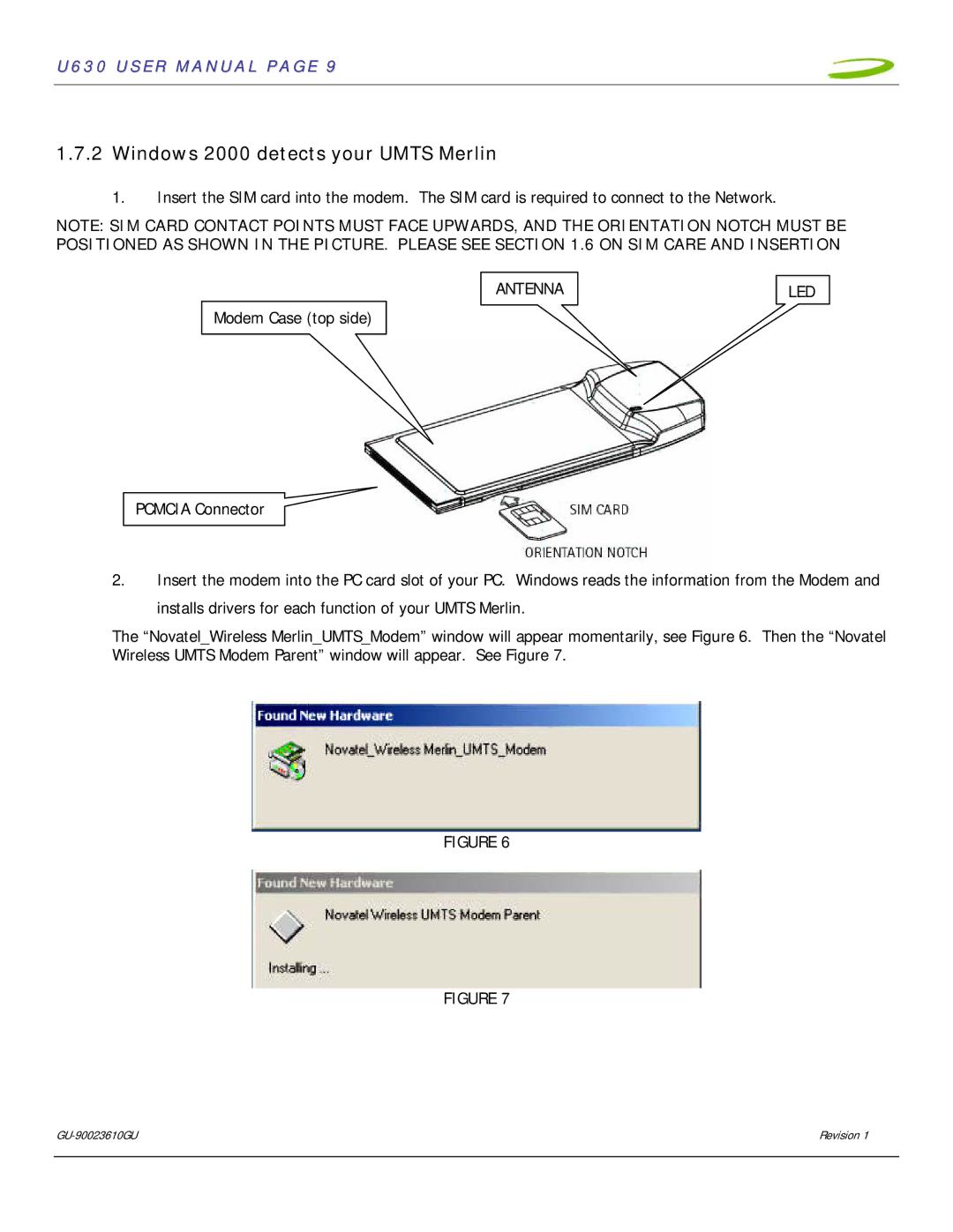 InFocus U630 user manual Windows 2000 detects your Umts Merlin, Antenna LED 