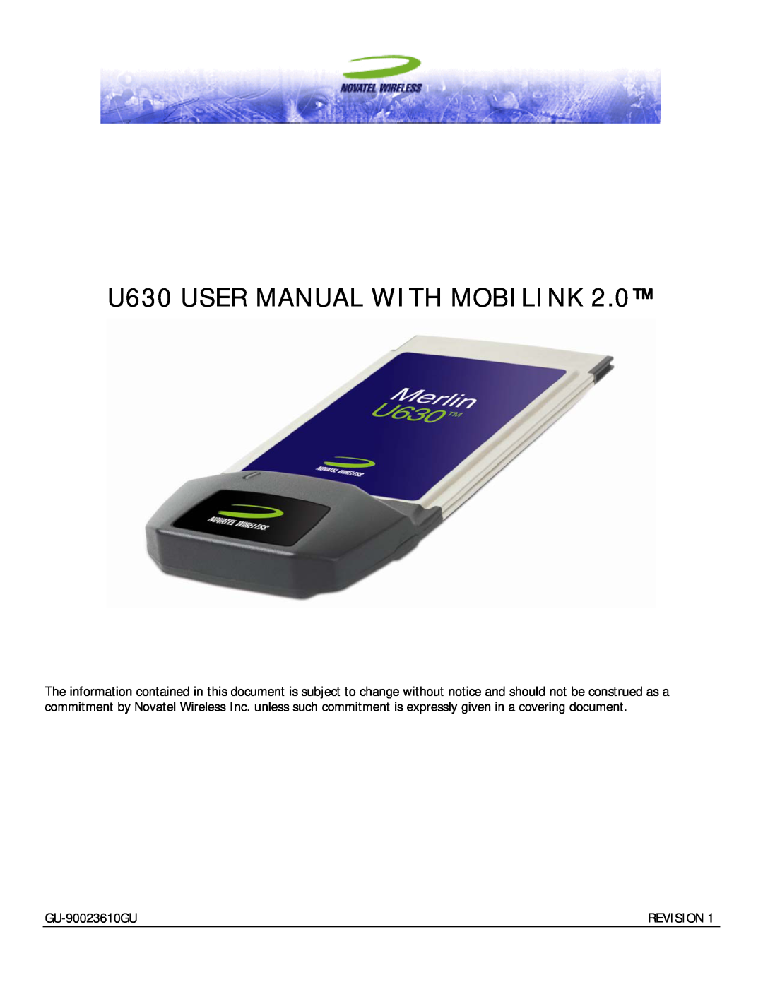 InFocus user manual U630 USER MANUAL WITH MOBILINK, GU-90023610GU, Revision 