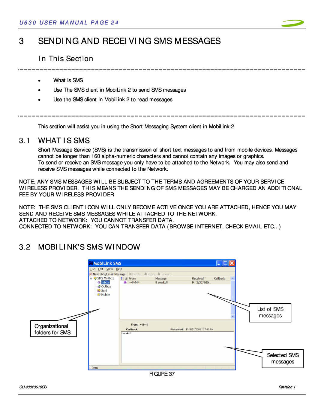 InFocus U630 user manual Sending And Receiving Sms Messages, What Is Sms, Mobilink’S Sms Window, In This Section 