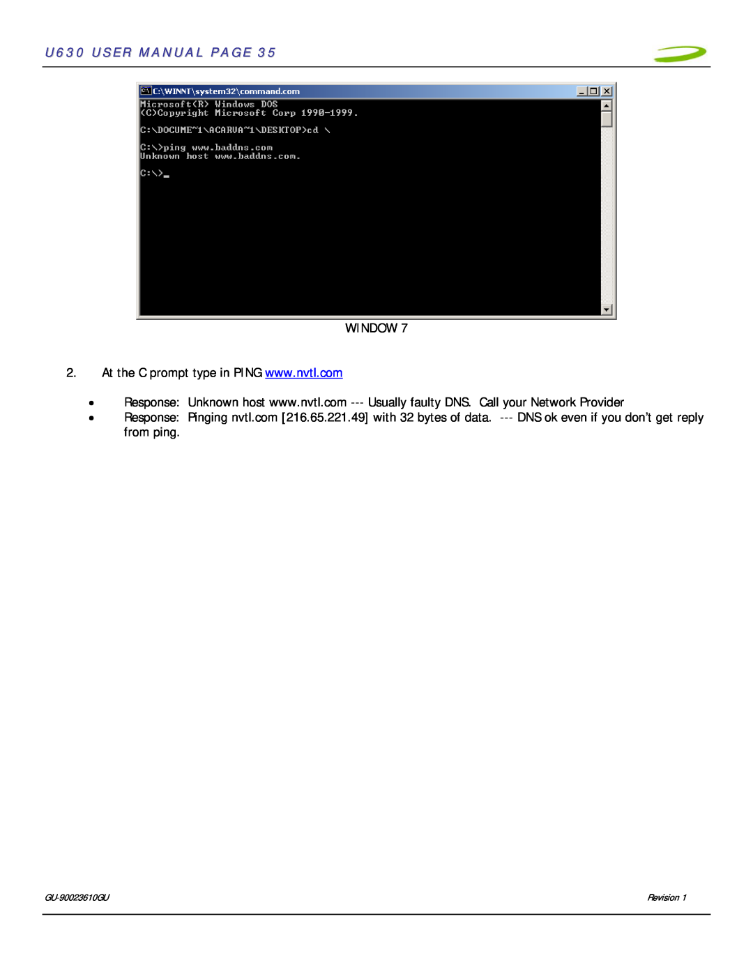 InFocus user manual U630 USER MANUAL PAGE, Window, GU-90023610GU, Revision 