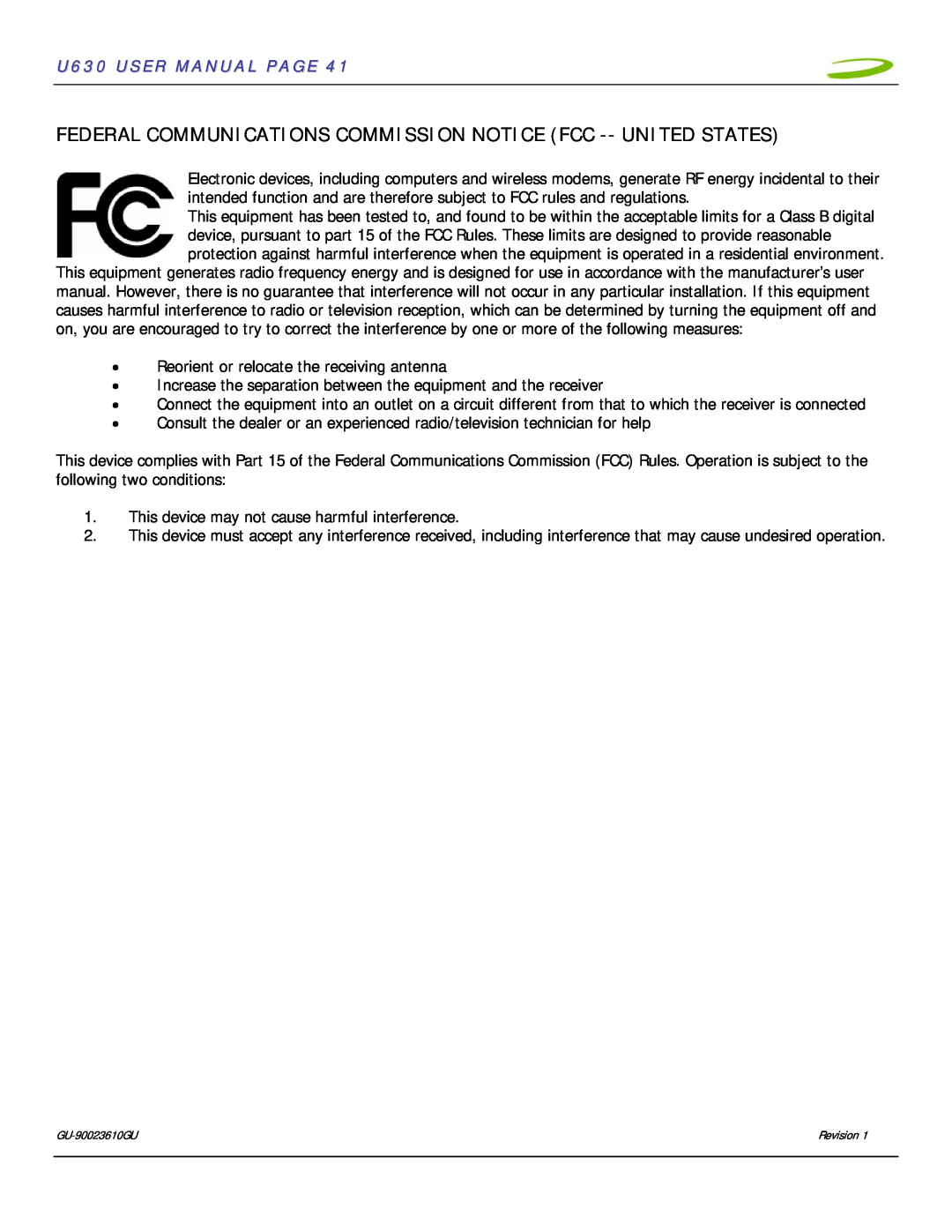 InFocus user manual Federal Communications Commission Notice Fcc -- United States, U630 USER MANUAL PAGE 