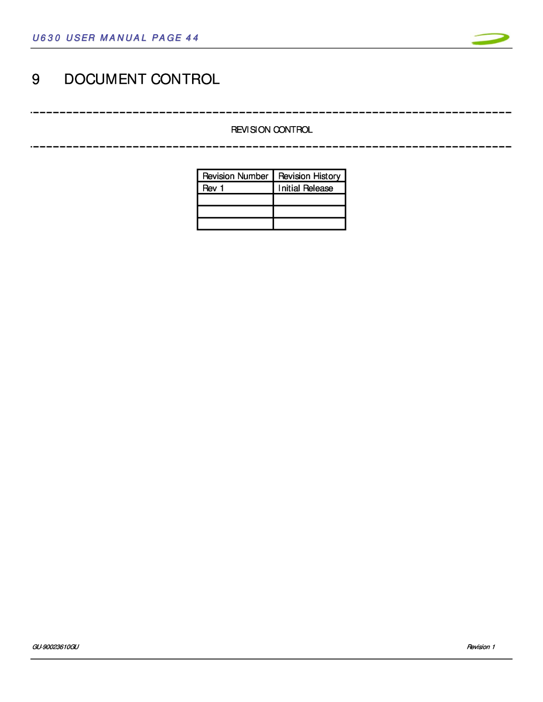 InFocus Document Control, U630 USER MANUAL PAGE, Revision Control, Revision Number, Revision History, Initial Release 