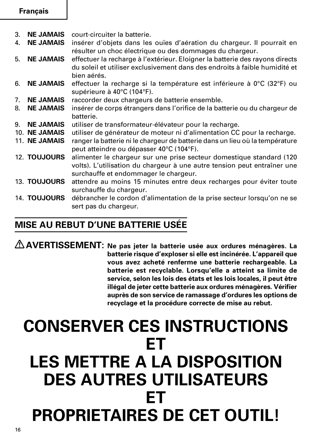 InFocus UC 14YFA instruction manual Mise AU Rebut D’UNE Batterie Usée 