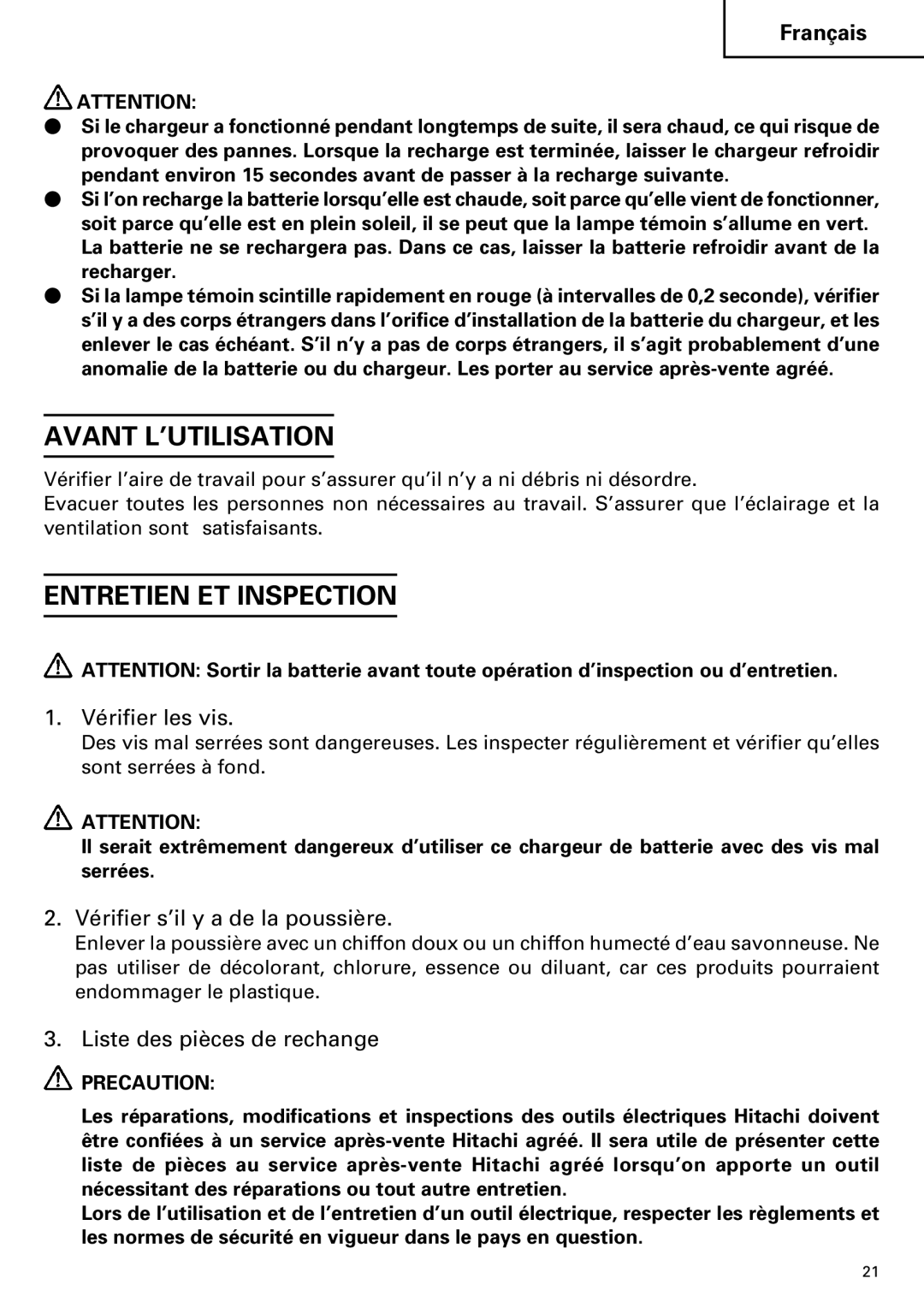 InFocus UC 14YFA Avant L’UTILISATION, Entretien ET Inspection, Vérifier les vis, Vérifier s’il y a de la poussière 