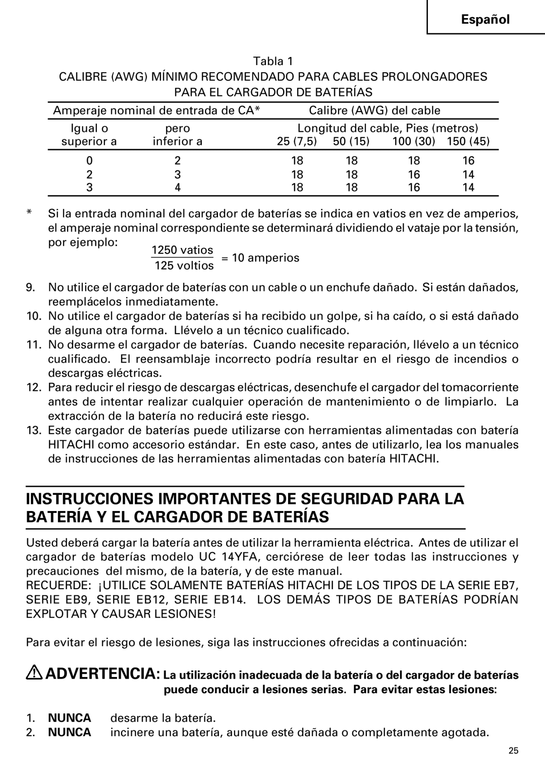 InFocus UC 14YFA instruction manual Tabla 