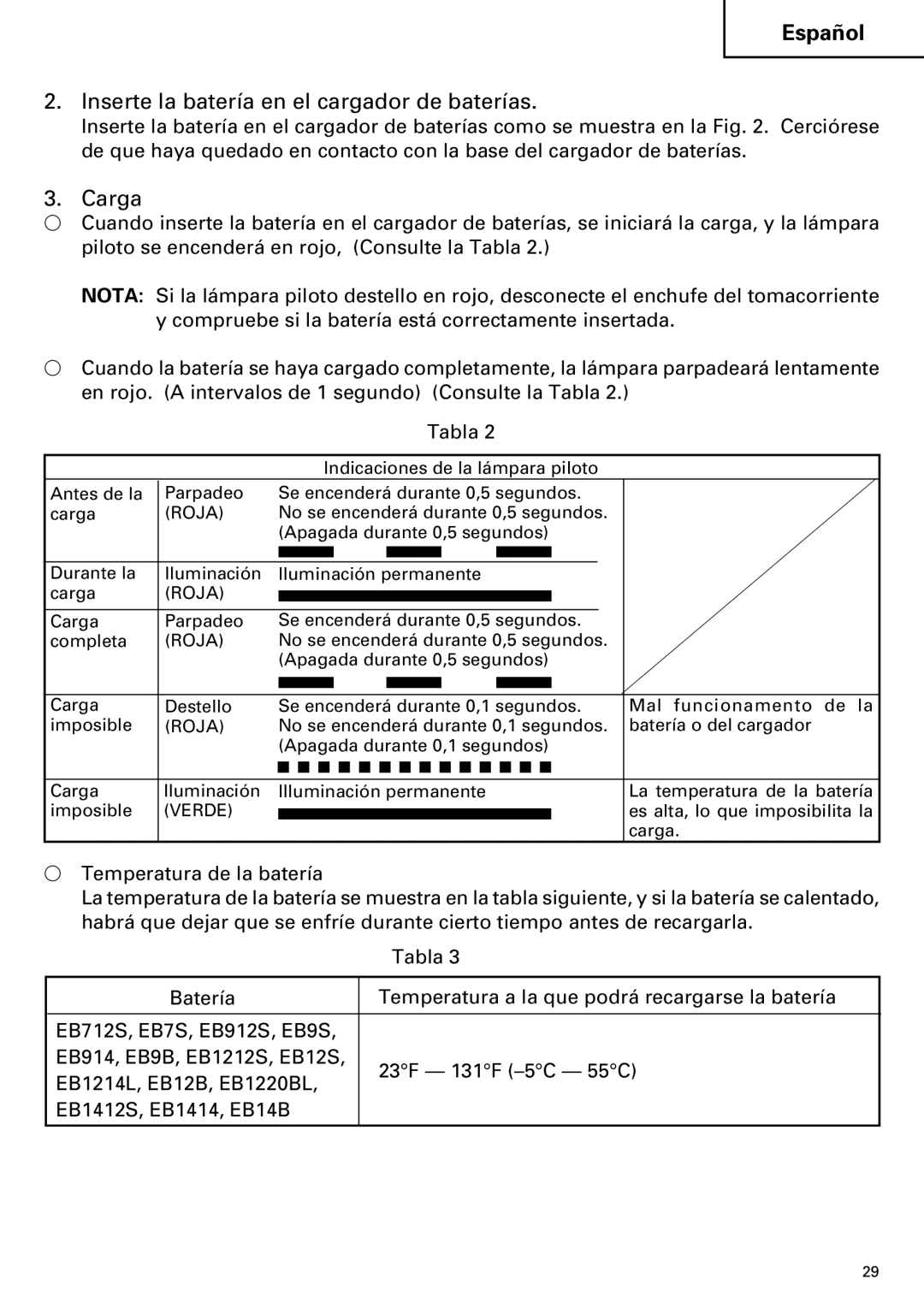 InFocus UC 14YFA instruction manual Inserte la batería en el cargador de baterías, Carga 